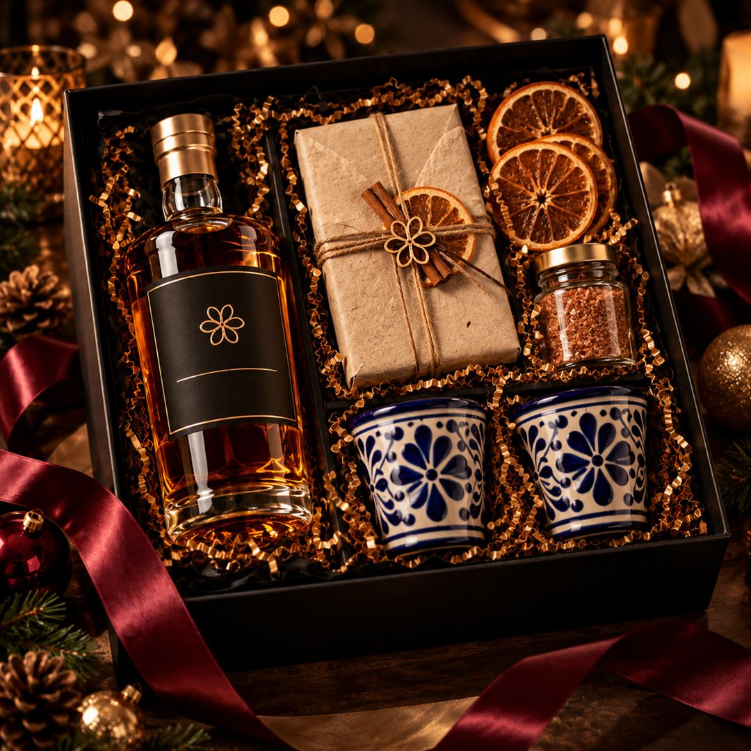 Kit Espíritu Mexicano: tequila, copitas de talavera y chocolate