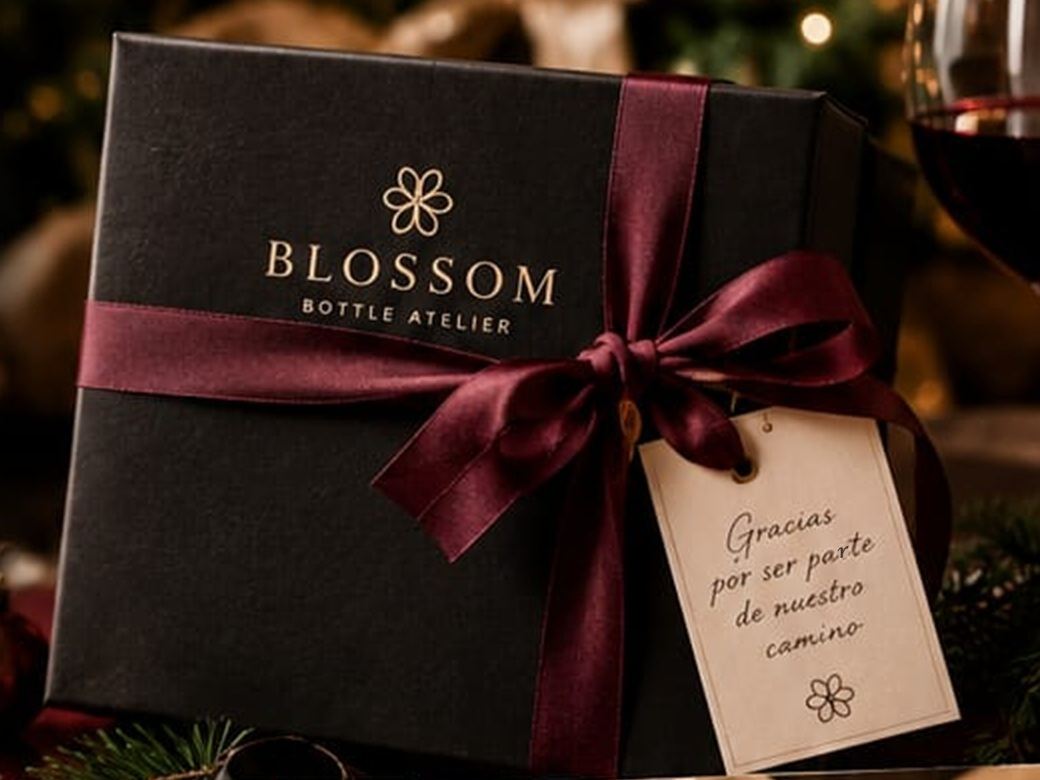 Caja de regalo Blossom con moño color vino
